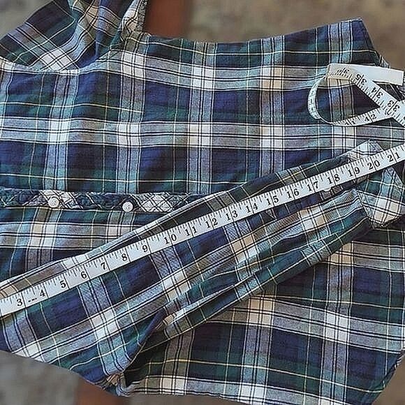 Vtg Toonie Woonie blue/green plaid cotton flannel button-down - Picture 6 of 11